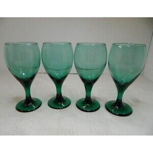 4-Vtg Libbey Juniper Green Stemmed Tear Drop Wine Glasses/Water Goblets  7" Tall